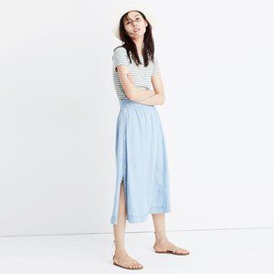 Madewell Indigo Side-Button Skirt Midi Chambray Full size 6